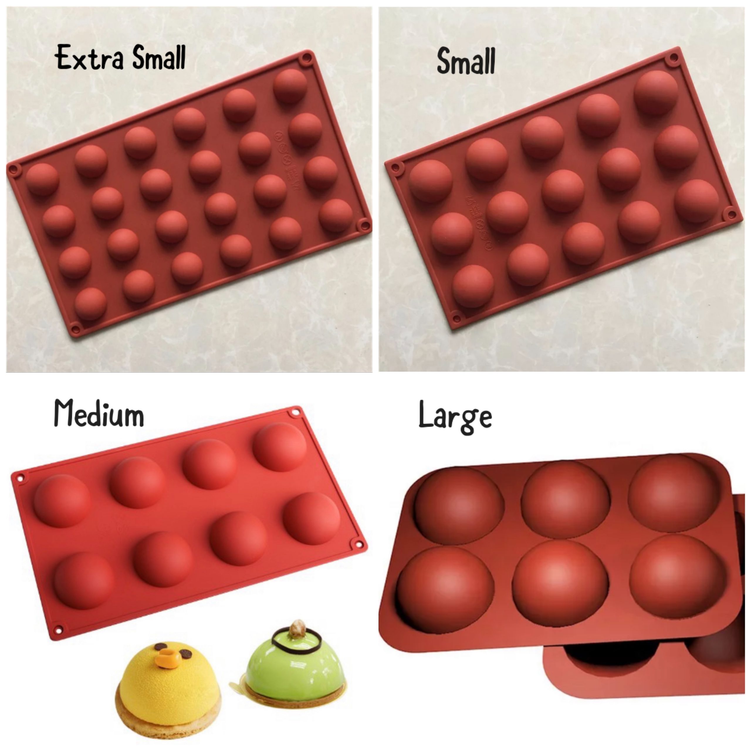 Walfos Mini 24-Cavity Semi Circular Silicone Mold, 2 Packs Half Sphere Silicone Baking Molds for Making Jelly, Chocolates and Cake